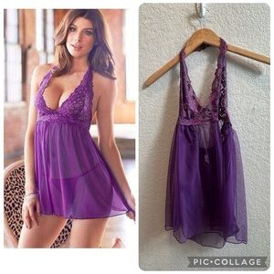 NWOT Frederick's of Hollywood Purple Halter Lace Chemise